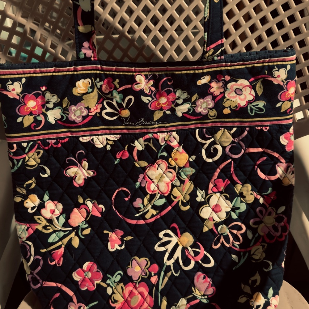 Vera Bradley Floral Tote Bag - Navy and Pink